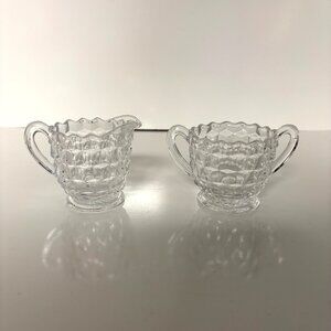 Vintage Clear Glass Creamer and Sugar Bowl Set Honeycomb Design Small